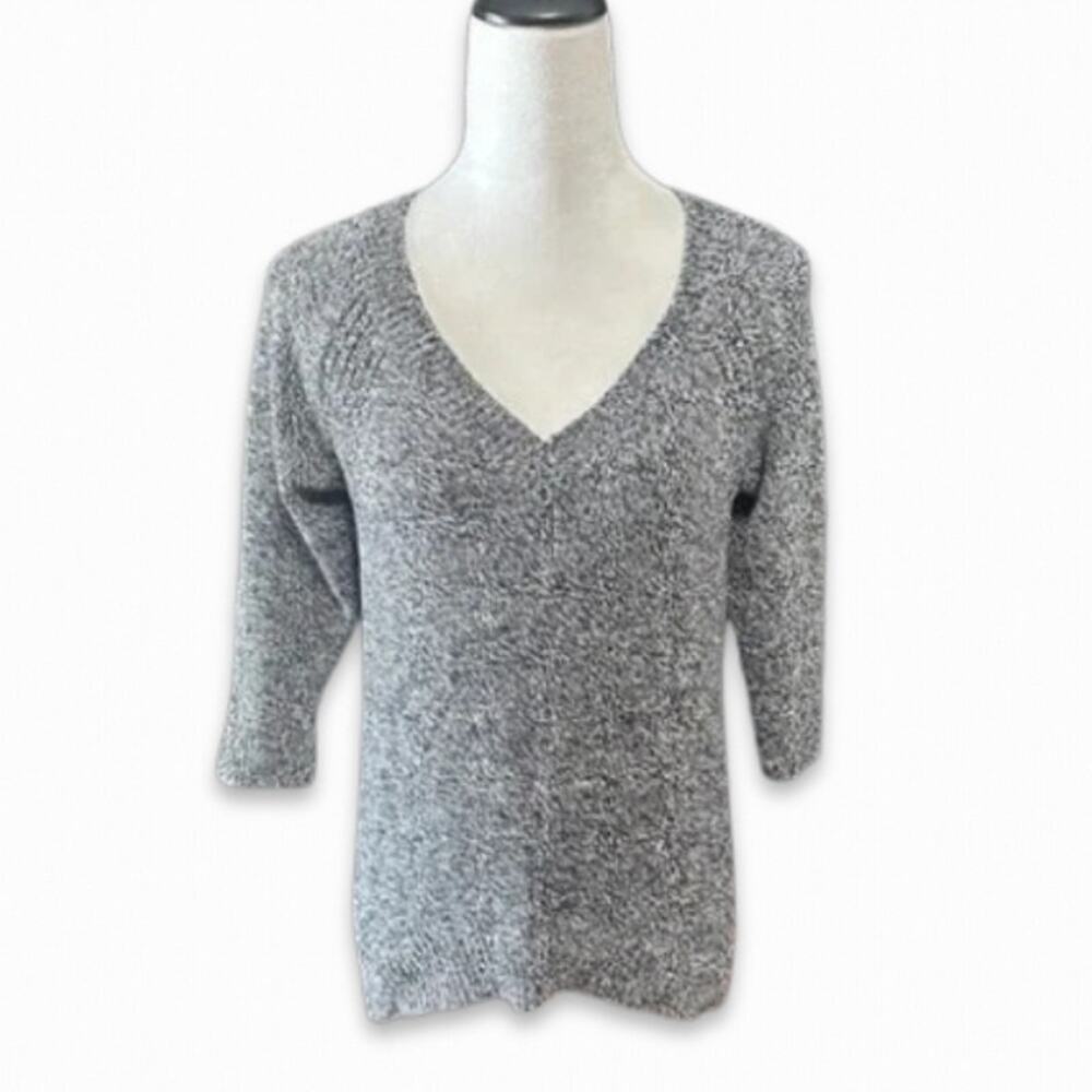 Lilla P Pullover Sweater 3/4 Sleeve V Neck Tight Knit Heathered Gray Women's XS